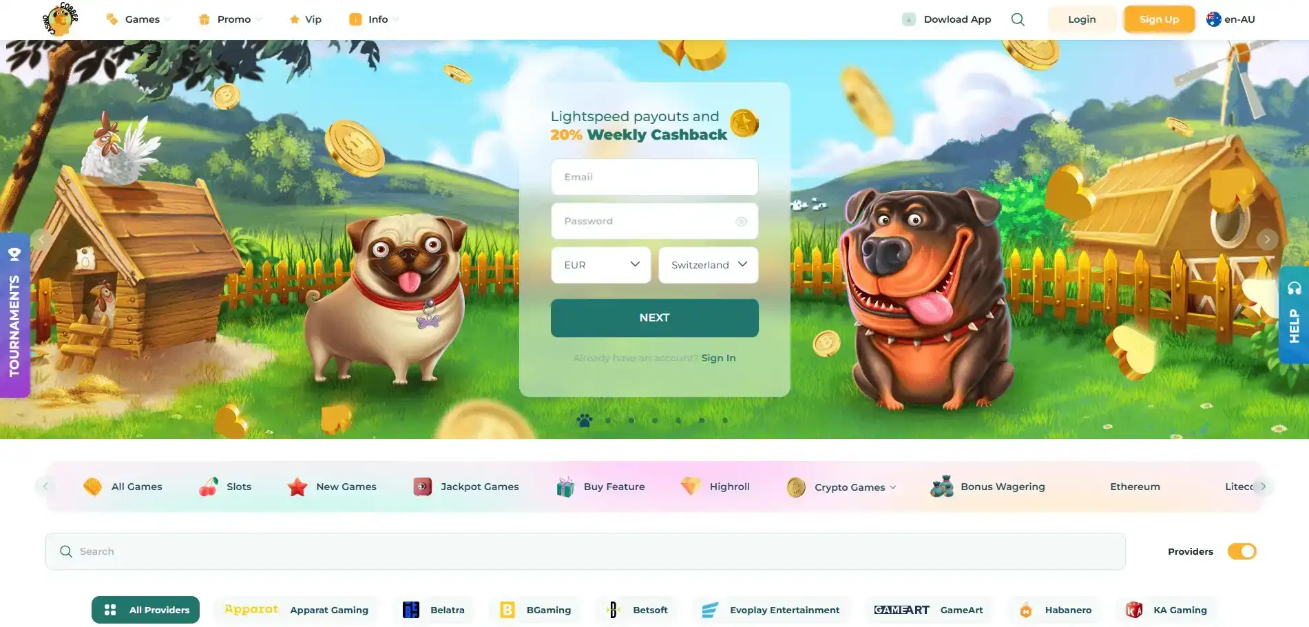 Cobber Casino Australian homepage with localised en-AU content and AUD information